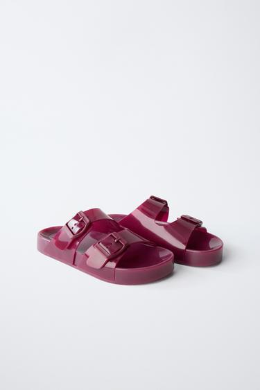 BUCKLED POOL SLIDERS - Maroon by Zara - Image 2