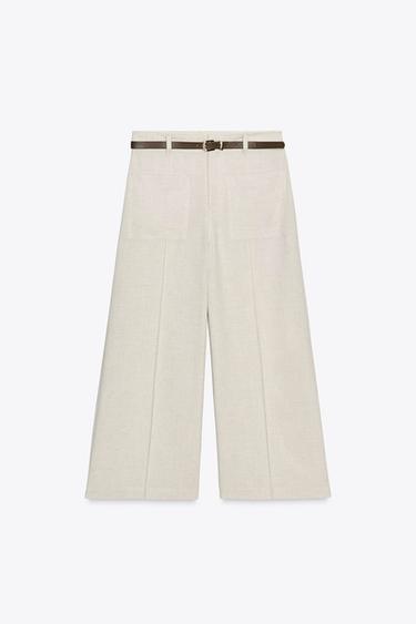 PANTALÓN CULOTTE CINTURÓN CON LINO - Crudo de Zara