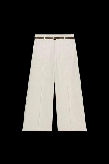 Zara LINEN BELTED CULOTTES - Ecru - Image 0