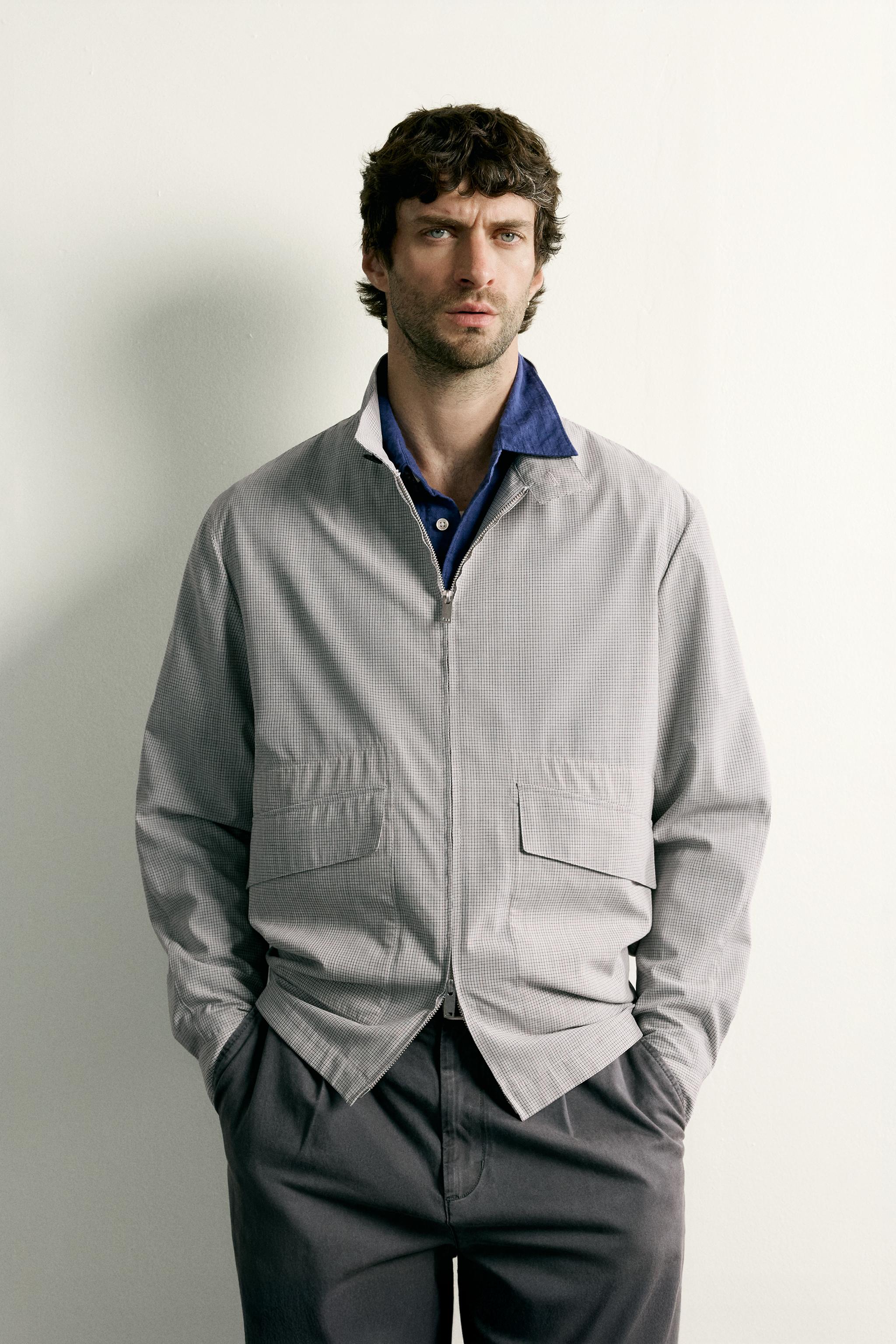 REGULAR FIT CHECKERED JACKET — Gray