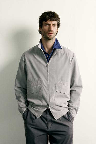 BLOUSON REGULAR FIT À CARREAUX - Gris de Zara
