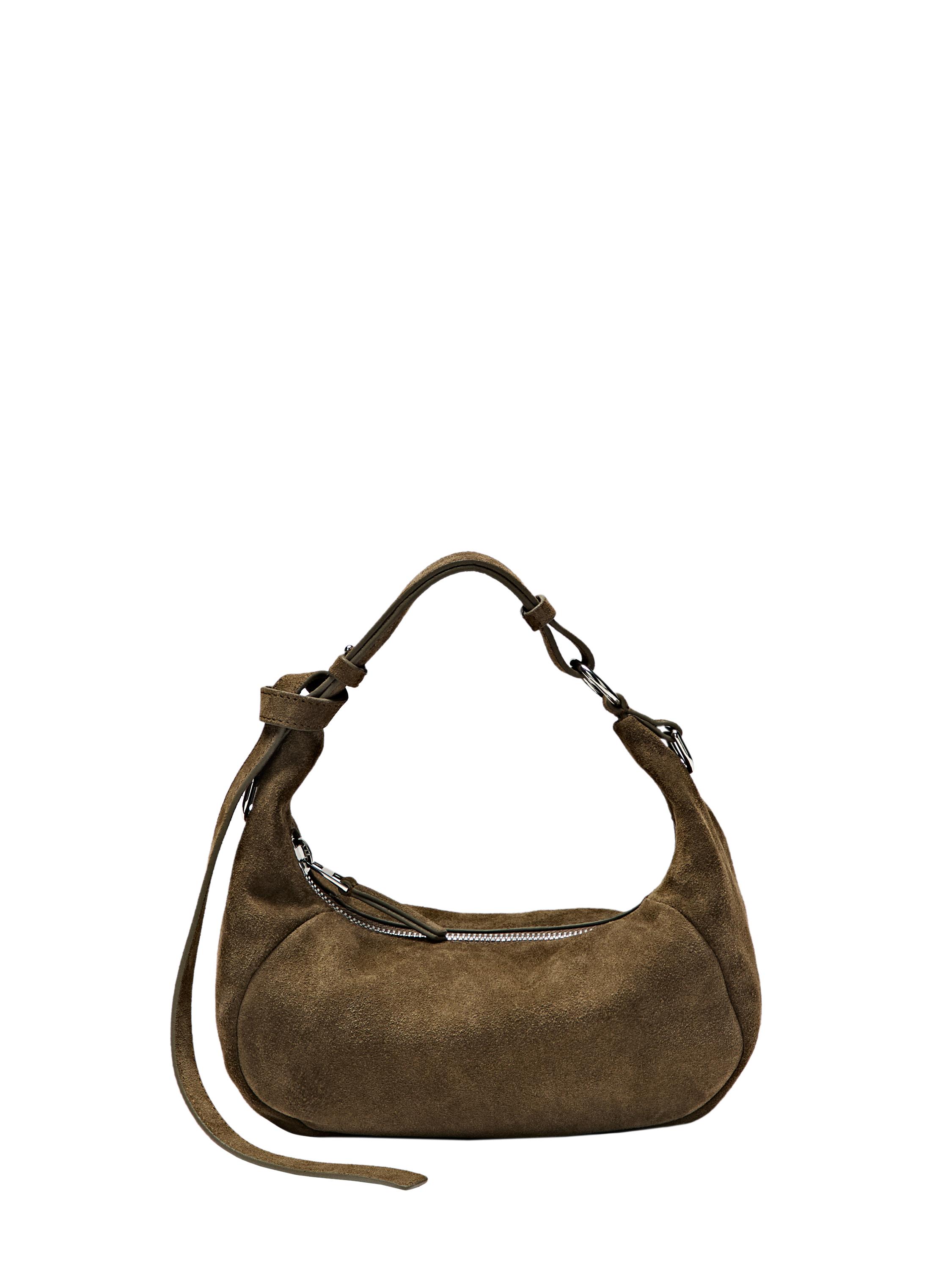 Split leather bag with metal buckle