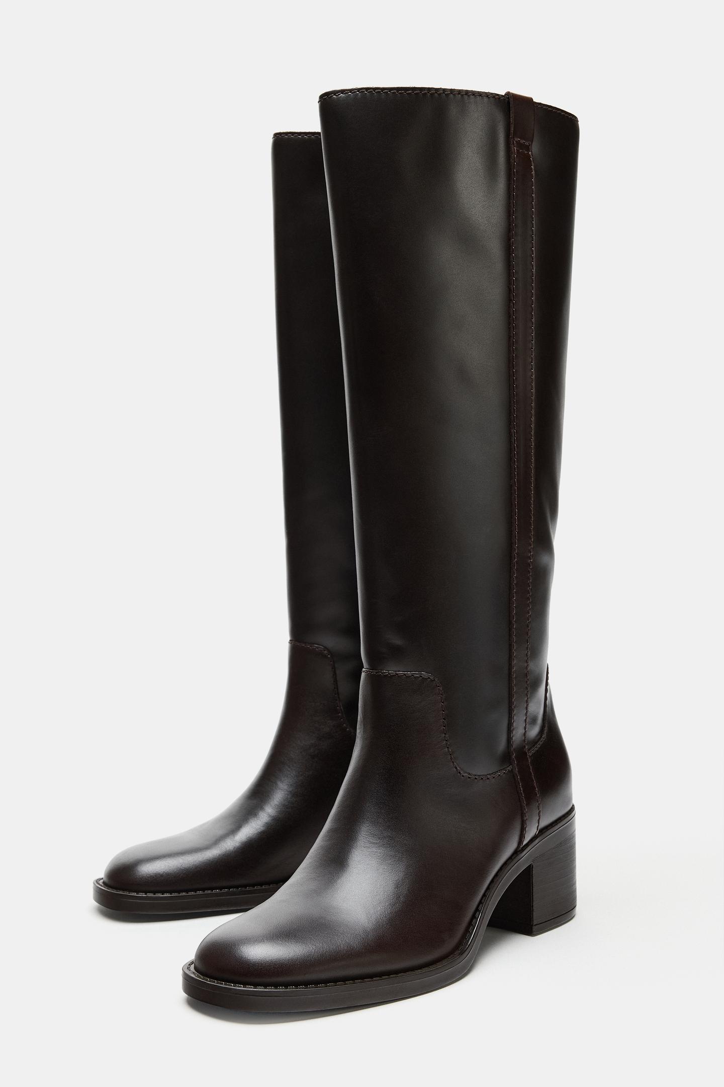 Женские ботинки Zara Leather Riding, цвет: Коричневый — фото 4