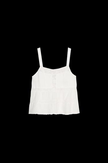 Zara EMBROIDERED STRAPPY CHIFFON TOP - White - Image 0