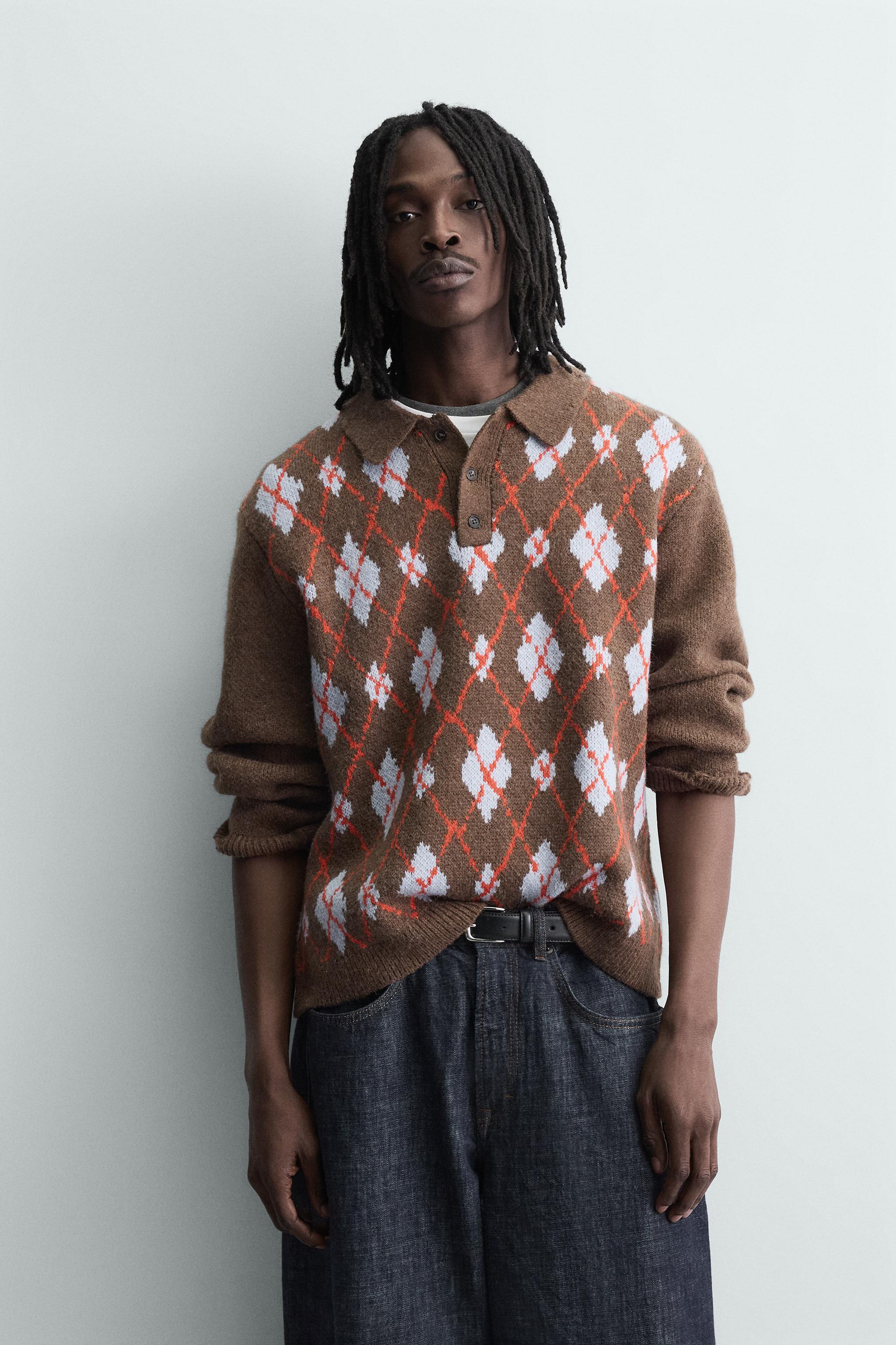 POLO EN MAILLE À LOSANGES EFFET DÉCHIRURES