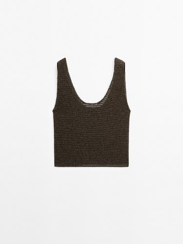 Zara Cotton blend knit top with round neckline - Greenish