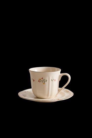 TEETASSE UND TELLER PORZELLAN BLUMEN - Cremefarben von Zara - Bild 0
