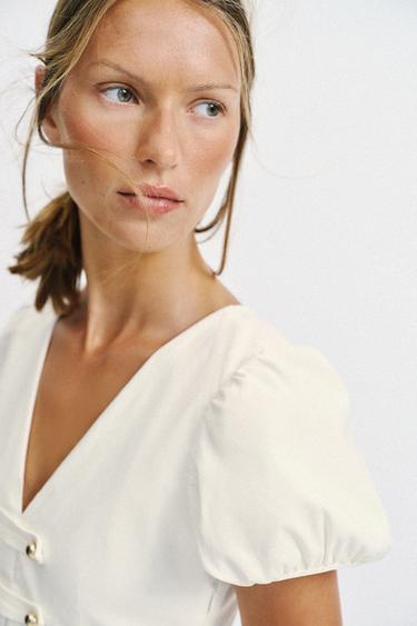 PEPLUM TOP WITH GOLD BUTTONS - Oyster-white by Zara