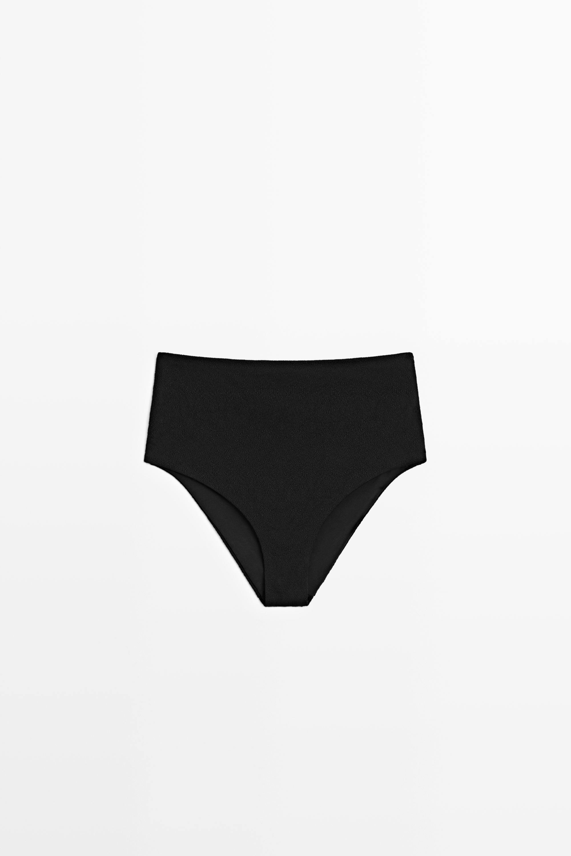 Textured high-waist bikini briefs — Black