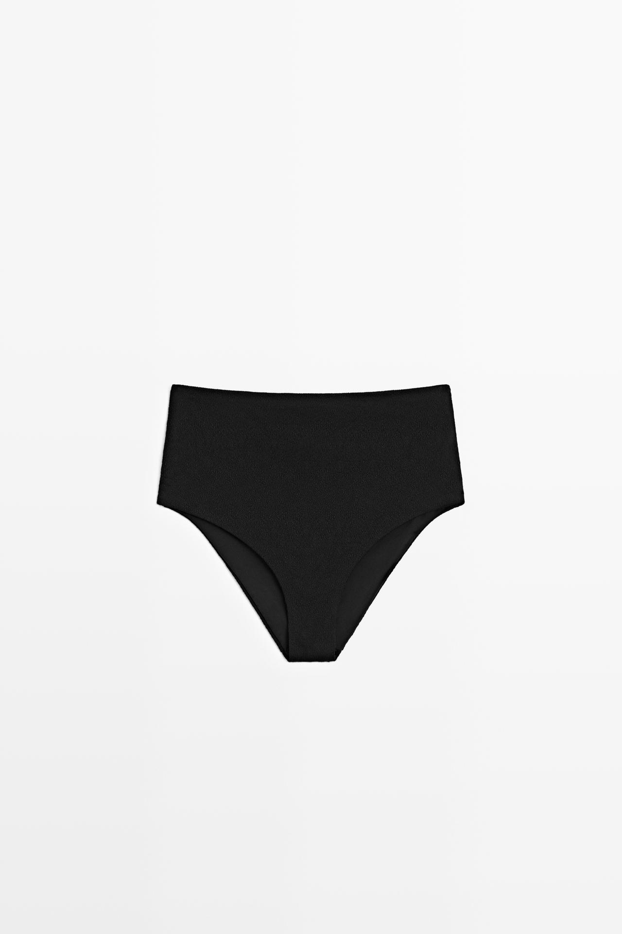Textured high-waist bikini briefs — Black