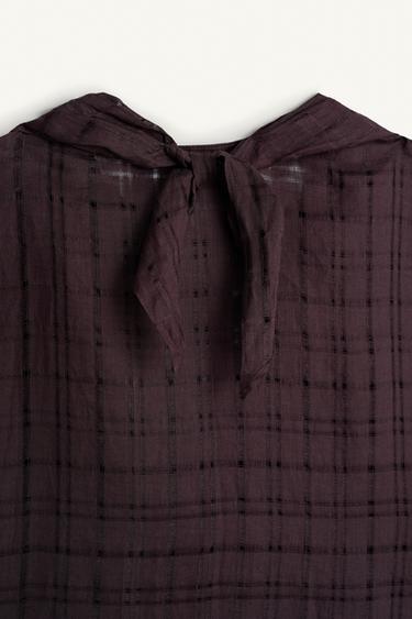 TEXTURED 100% LINEN SHIRT WITH SCARF - Dark aubergine by Zara - Image 5