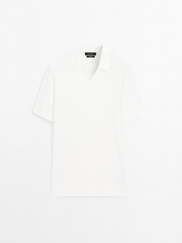 Zara 100% cotton knit short sleeve polo shirt - Ecru