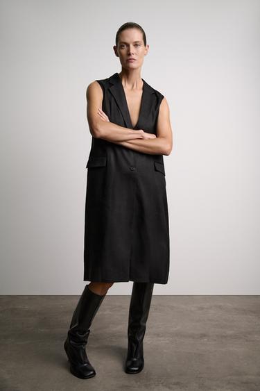 Zara LONG LINEN BLEND VEST ZW COLLECTION - Black - Image 0