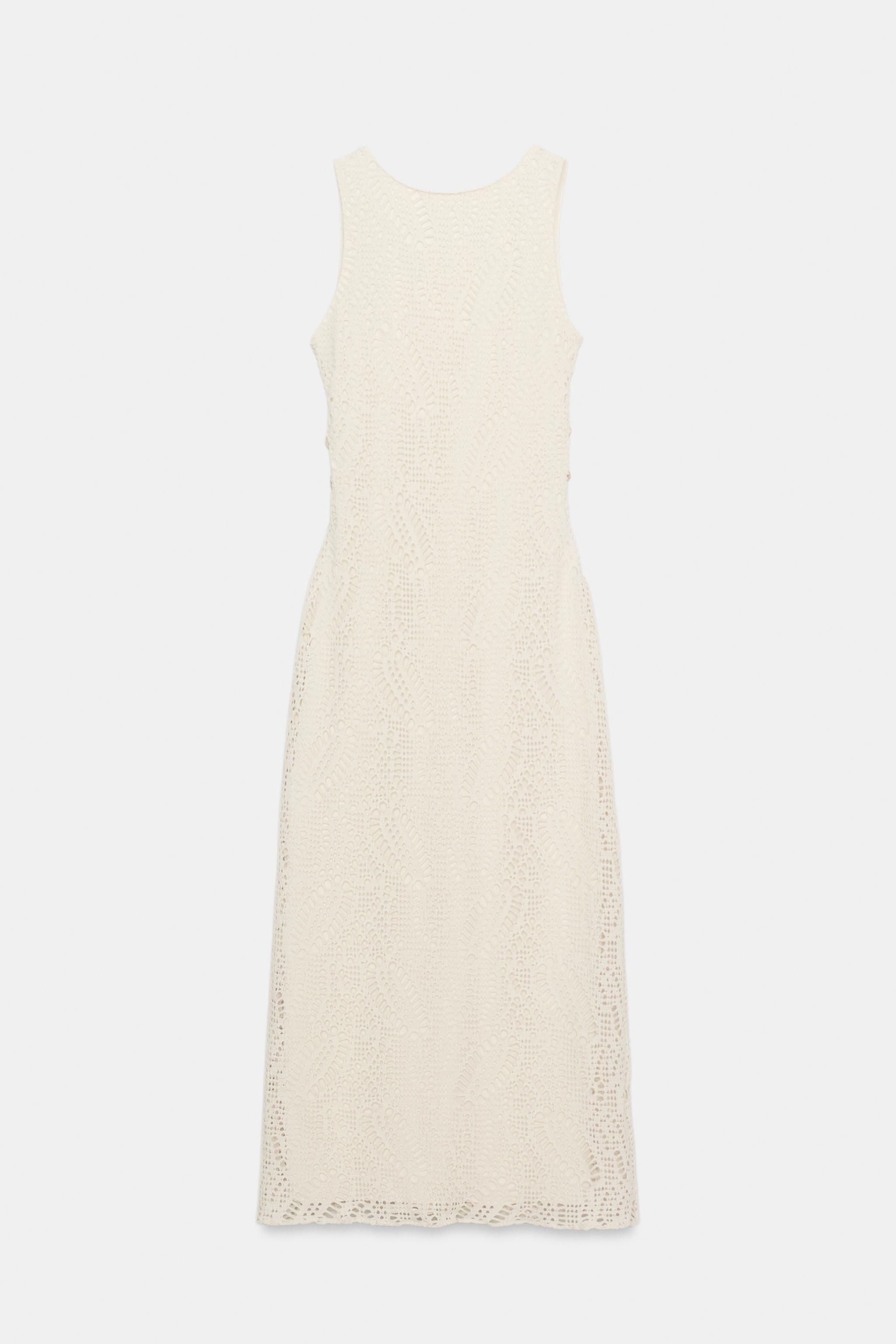 Zara BONCUK İŞLEMELİ PENCERE DETAYLI ÖRGÜ MİDİ ELBİSE görsel 7