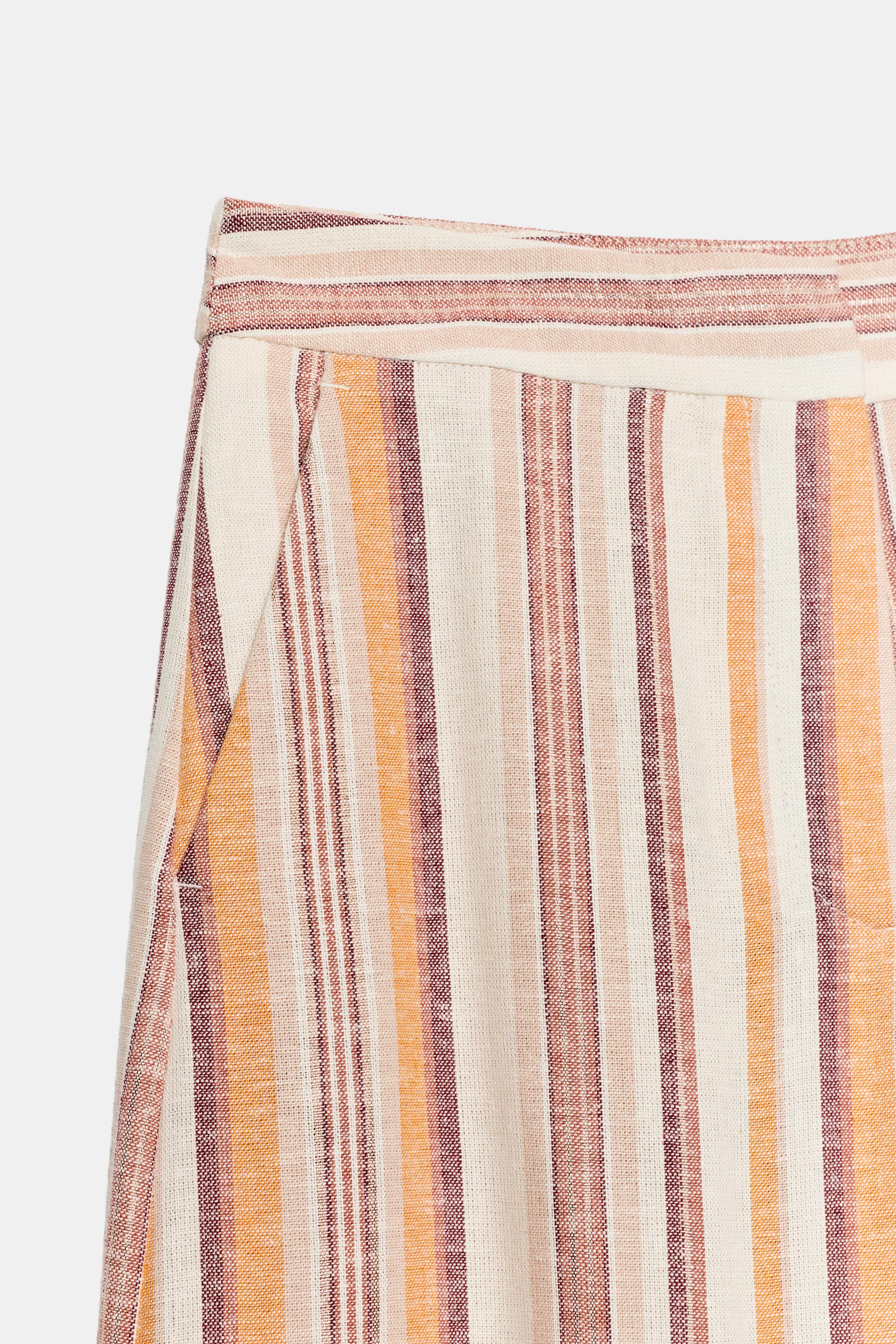 Женские брюки Zara STRIPED LINEN WIDE LEG PANTS — фото 7
