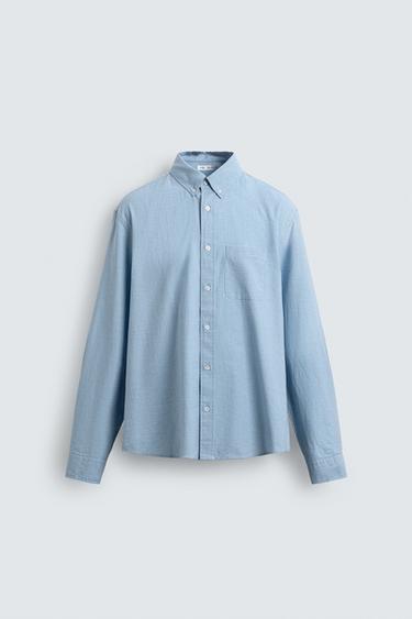 CHEMISE EN COTON DOUX - Bleu clair de Zara