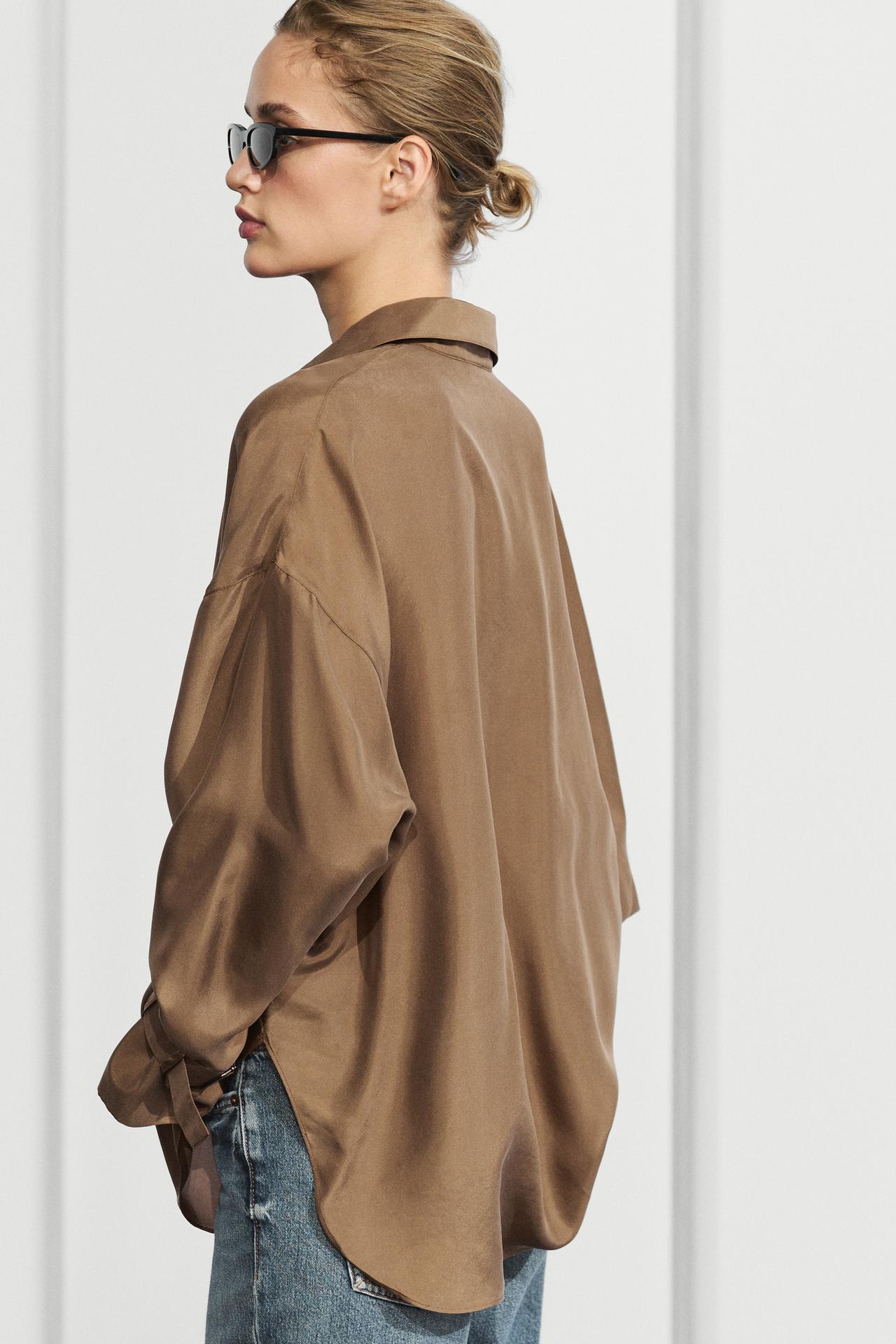 Flowing 100% silk shirt — Toffee