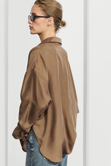 Flowing 100% silk shirt — Toffee 1