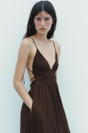 ROBE MI-LONGUE EN GAZE - Marron de Zara - Image 1