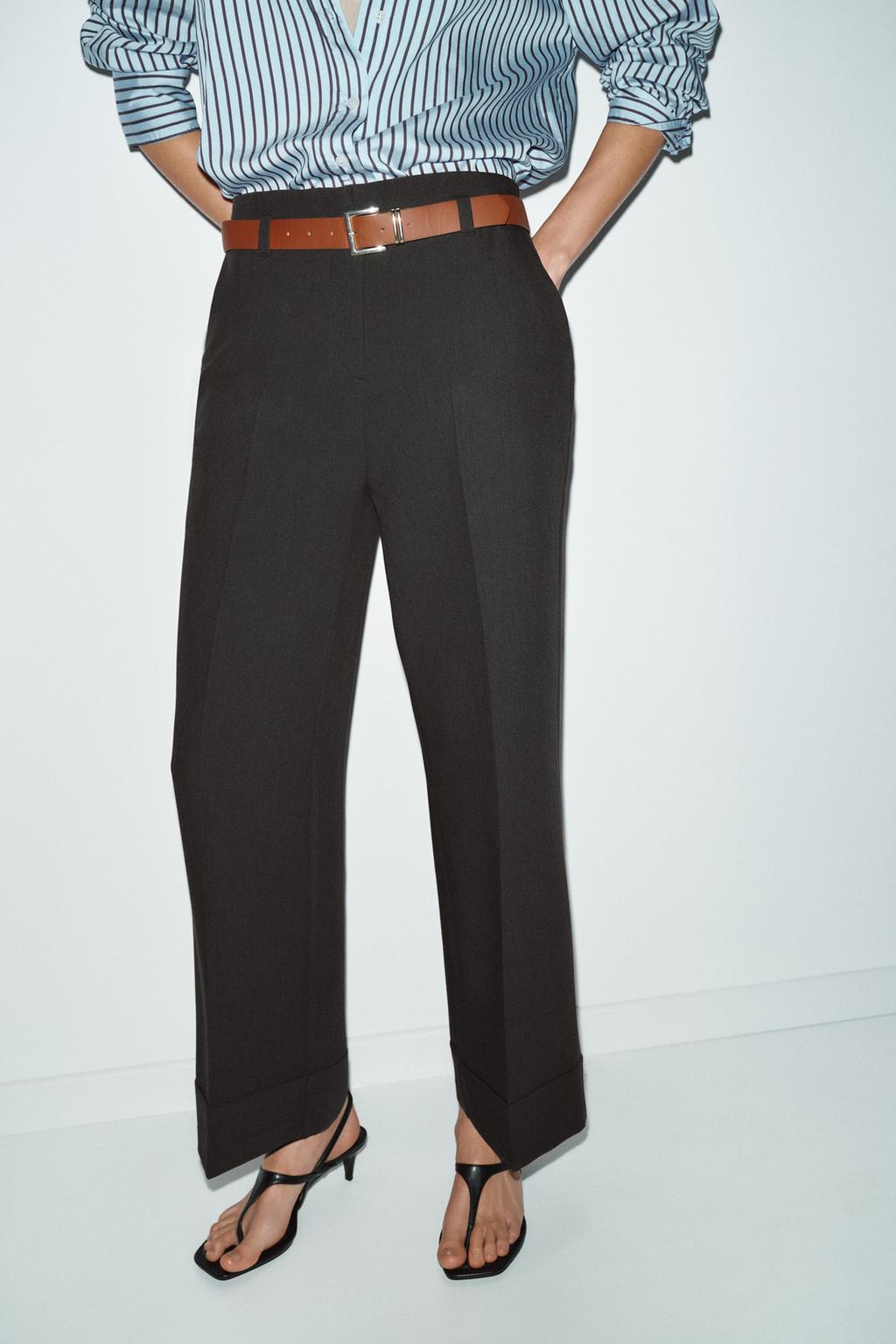 BELTED CUFFED HEM PANTS