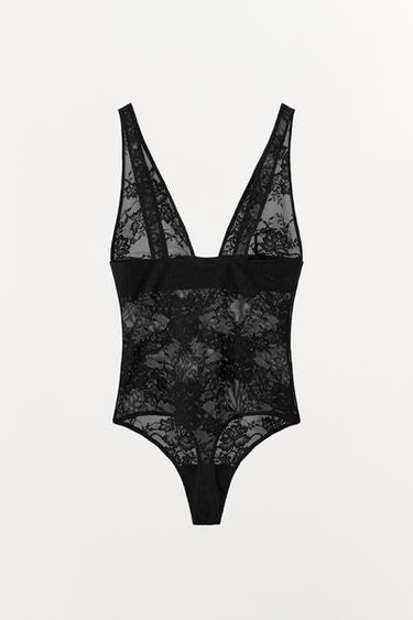 BODY AVEC POLYAMIDE ET DENTELLE - Noir de Zara - Image 4