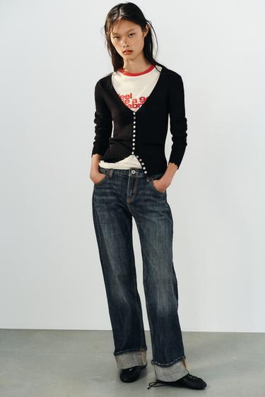 CHAQUETA PUNTO ESCOTE PICO - Negro de Zara - Imagen 0