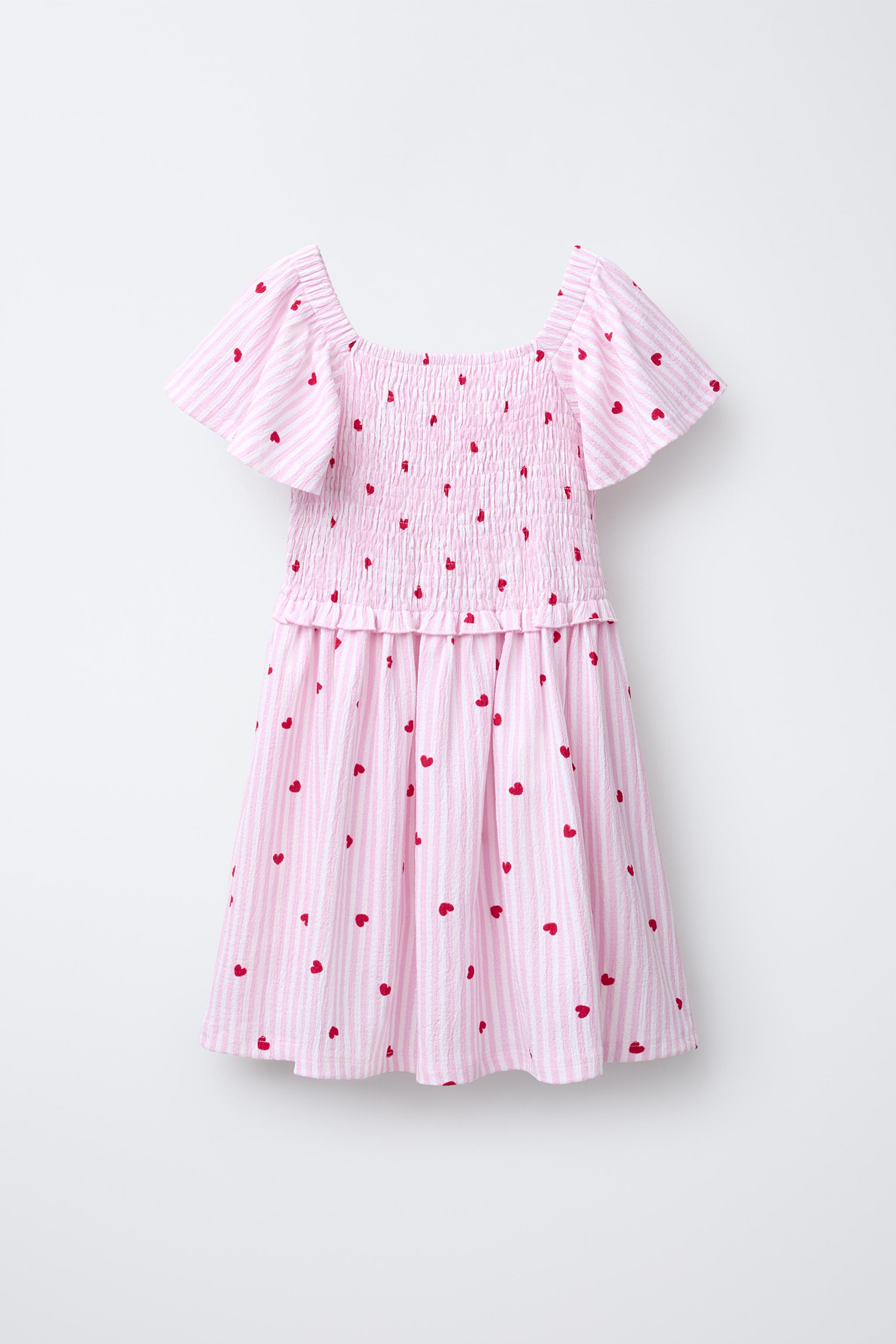 ストライプ&ハート柄プリントワンピース - ピンク | ZARA Japan