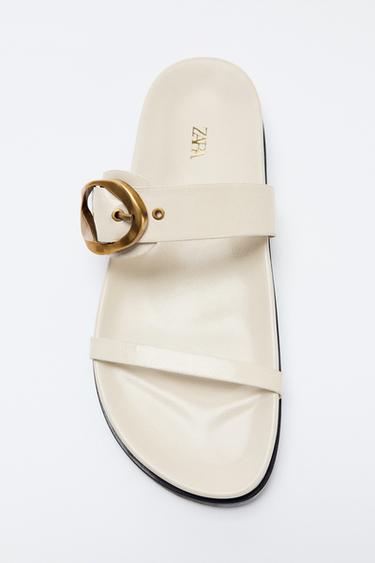 DOUBLE-STRAP SANDALS WITH BUCKLE - Ecru by Zara