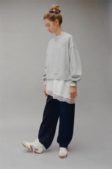 PANTALÓN BARREL PUNTO ROMA - Marino de Zara