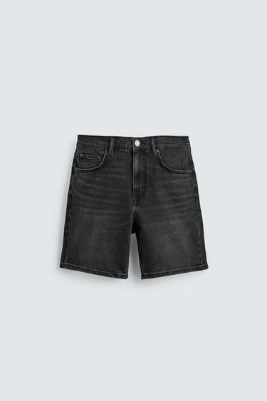 REGULAR FIT DENIM BERMUDA SHORTS - Charcoal by Zara
