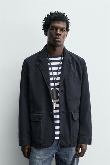 RELAXED FIT COTTON BLAZER - Navy blue by Zara