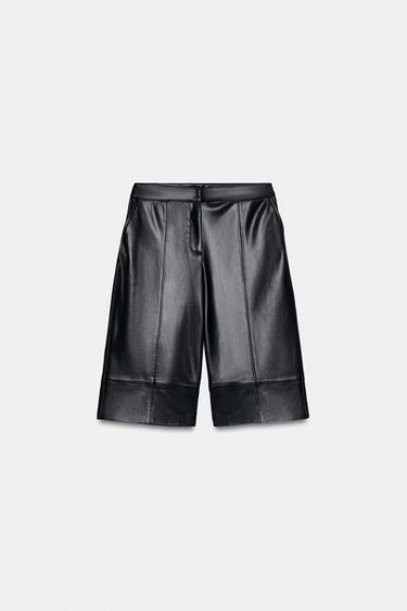 LONG FAUX LEATHER BERMUDA SHORTS - Black by Zara - Image 3