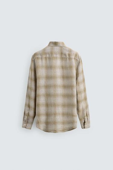 CHEMISE À CARREAUX EN LIN - écru/jaune de Zara - Image 7