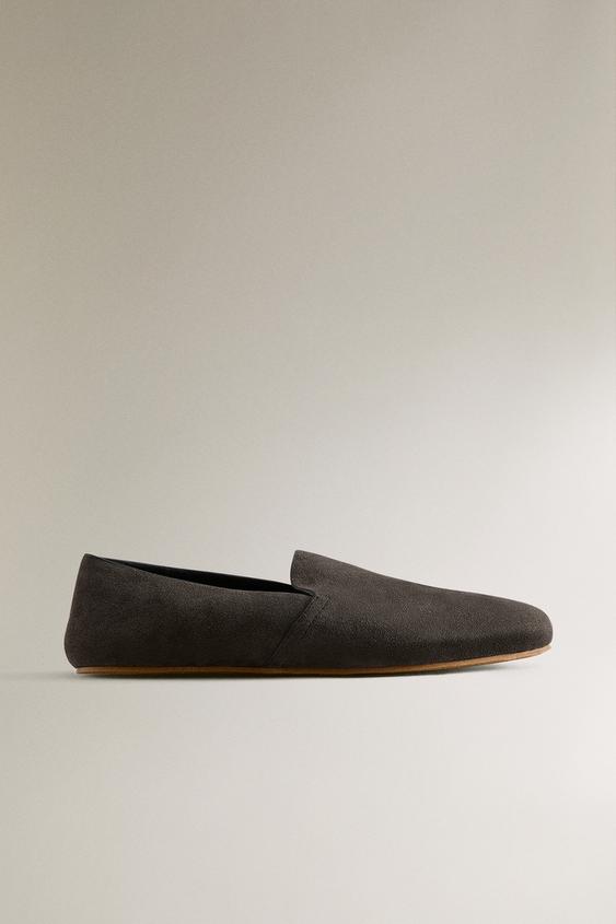 LEATHER BABOUCHE SLIPPERS - Khaki Green by Zara - Image 0
