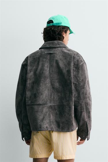 RELAXED FIT SPLIT SUEDE LEATHER JACKET - Grey by Zara - Image 3