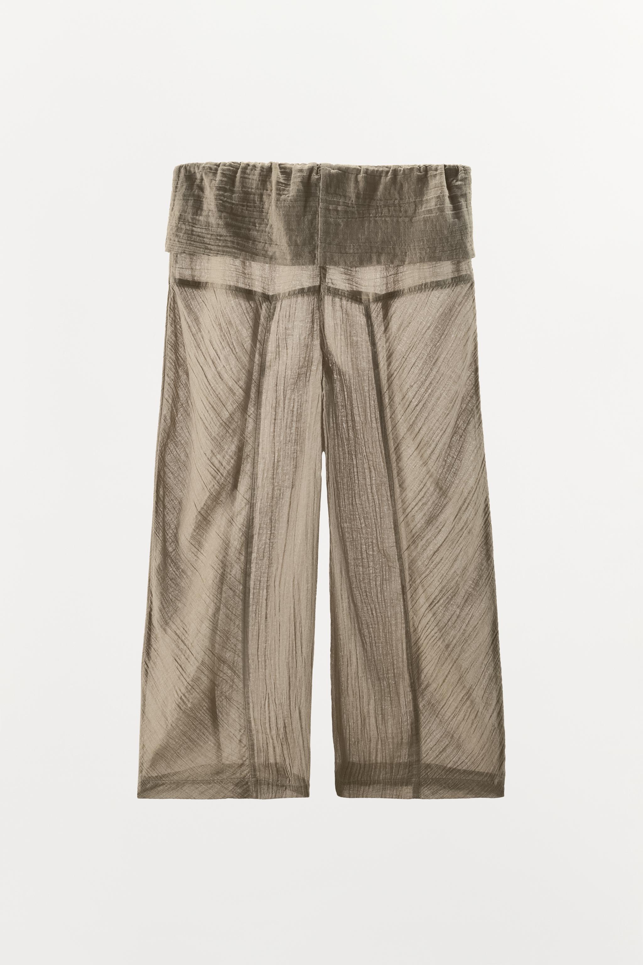 Женские брюки Zara TEXTURED LINEN BLEND TROUSERS — фото 4