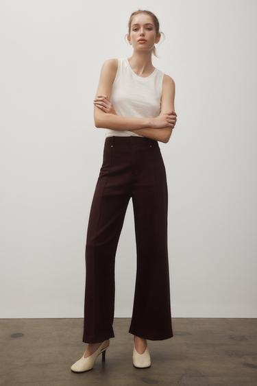 Zara ZW COLLECTION HIGH WAIST WIDE LEG JEANS - Burgundy