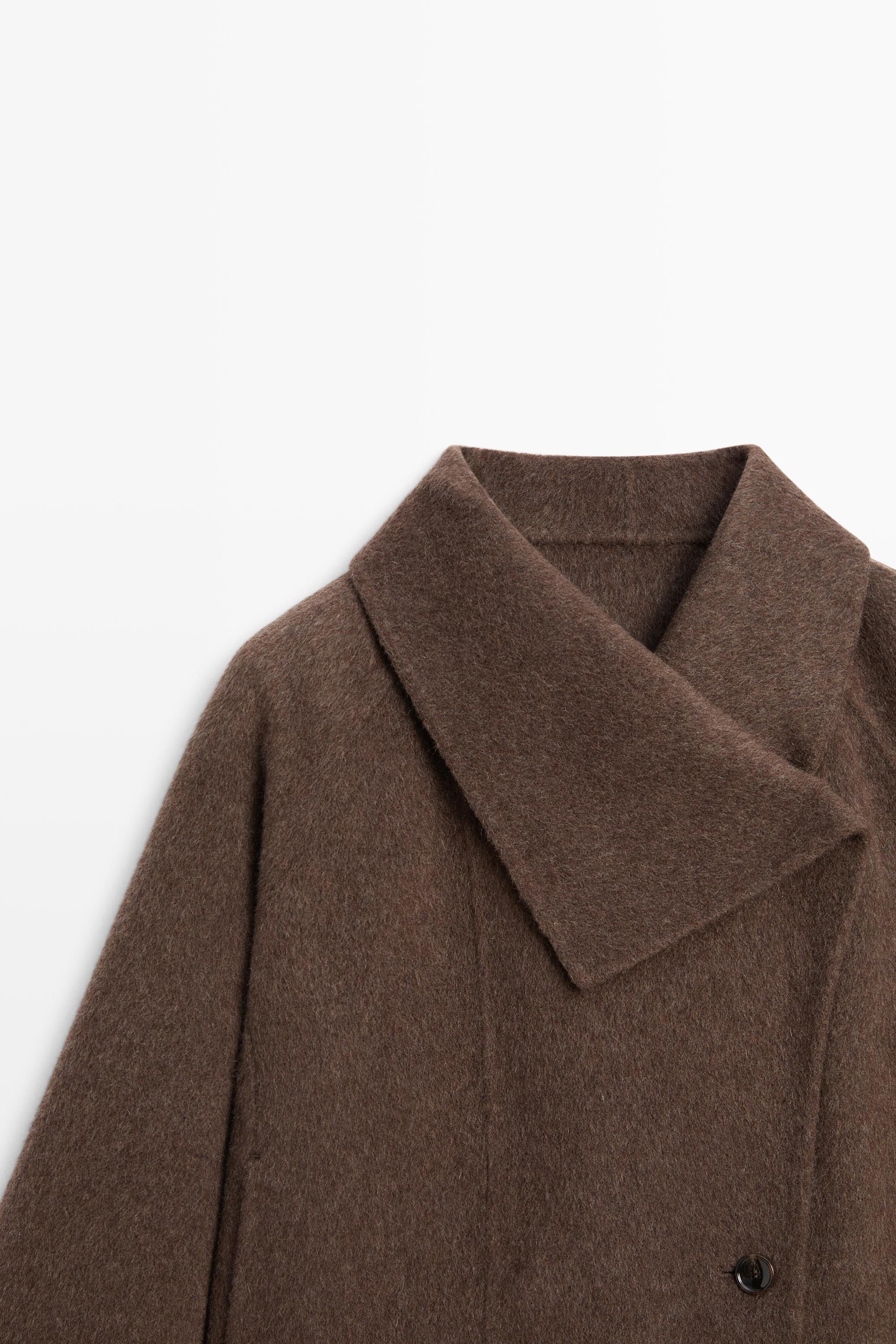 Short wool blend coat with side fastening - Chocolate | ZARA