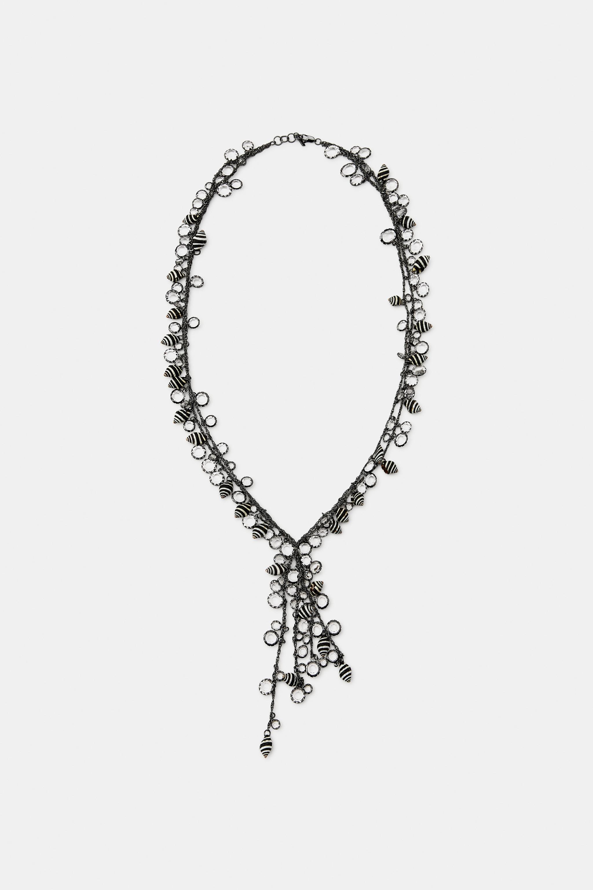 CHAIN SHELL JEWEL NECKLACE — Aged silver (alternate view)