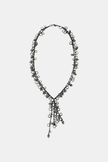 Zara 鏈環寶石貝殼項鍊 - 古銀色
