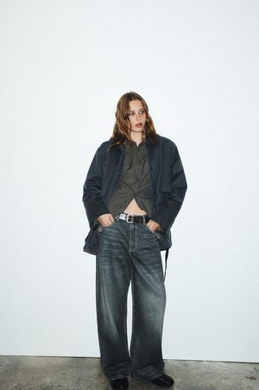 TRF EXTRA WIDE-LEG HIGH-WAIST JEANS - Navy blue by Zara