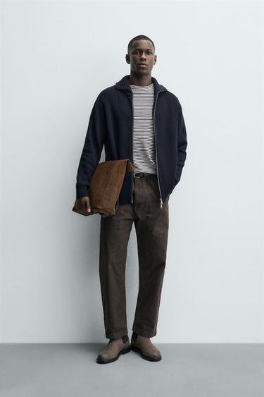 PURL KNIT CARDIGAN WITH ZIP - Navy blue by Zara