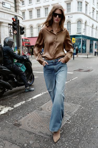 CAMISA FLUIDA IRISADA - Marrón de Zara