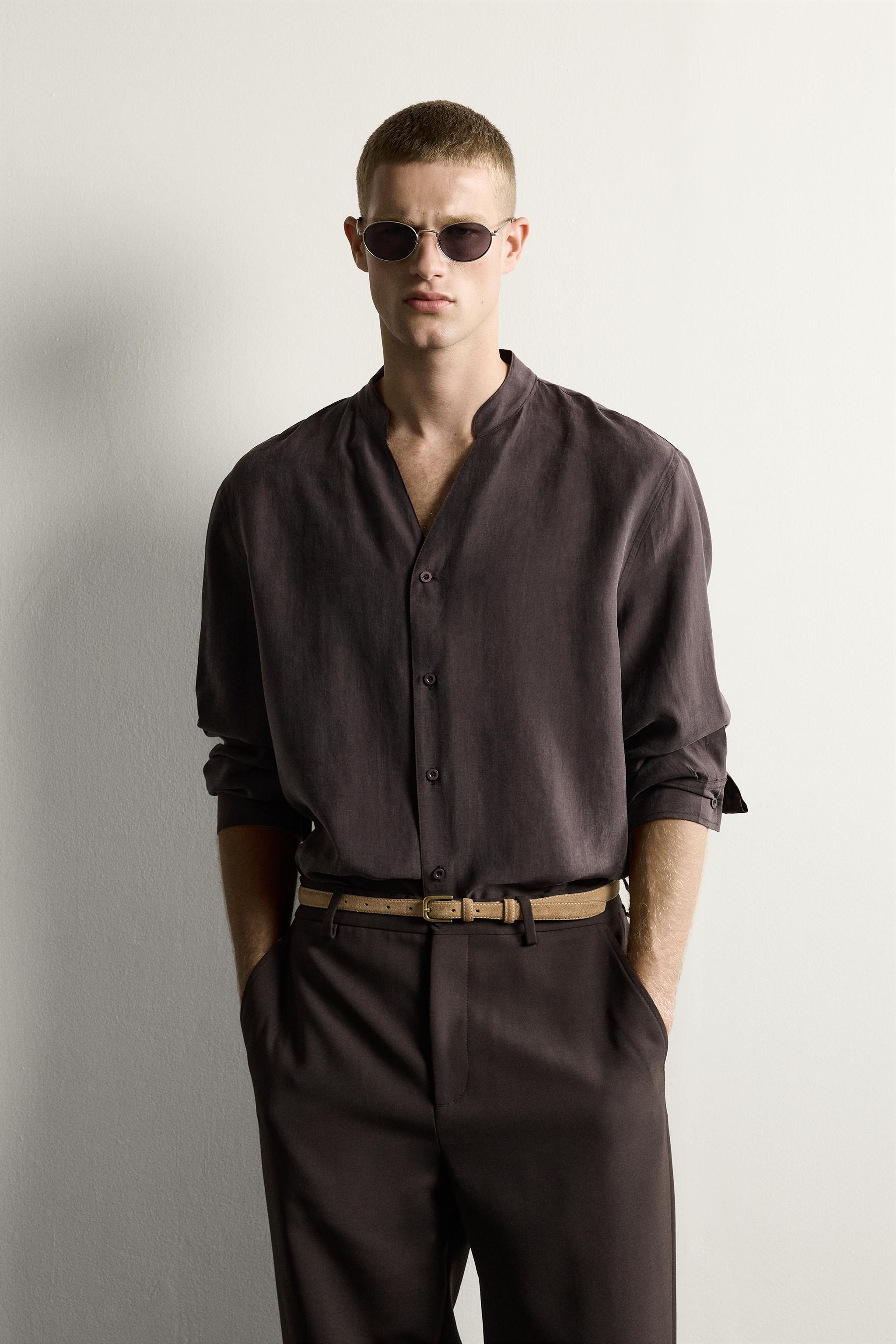 RELAXED FIT FLOWY SHIRT — Brown