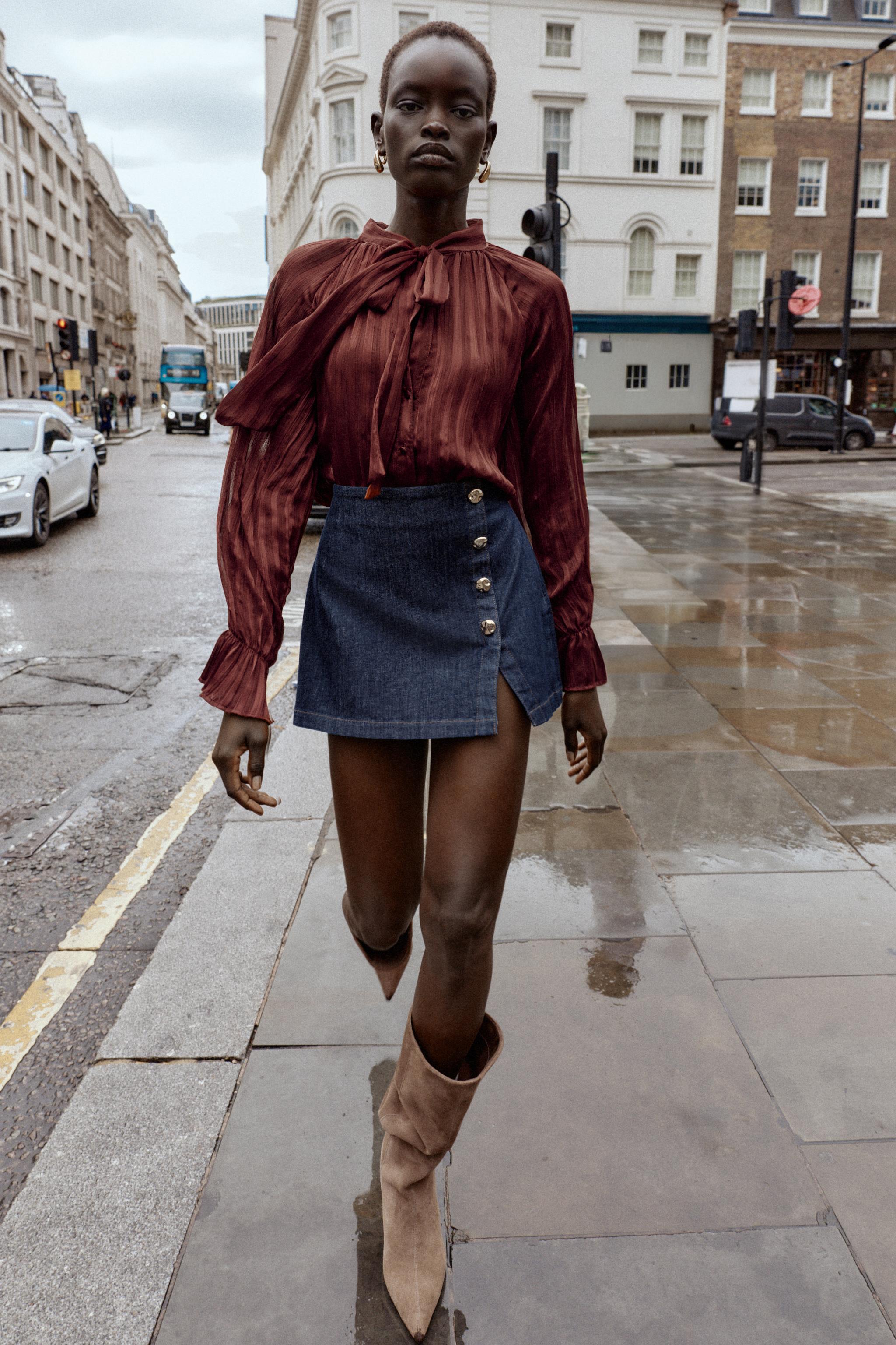 ボタン付きラップスコート - ブルー | ZARA Japan / 日本