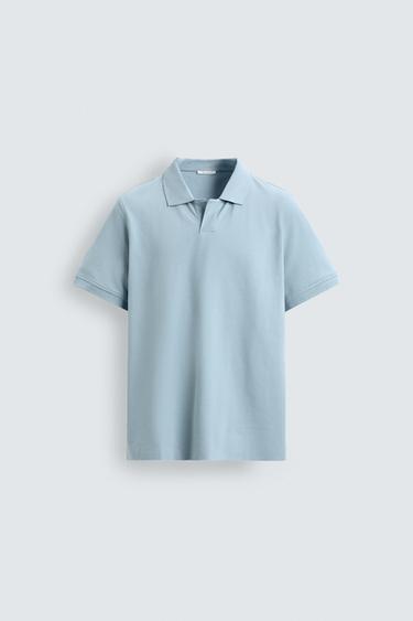 Zara PIQUÉ TEXTURED POLO - Light blue