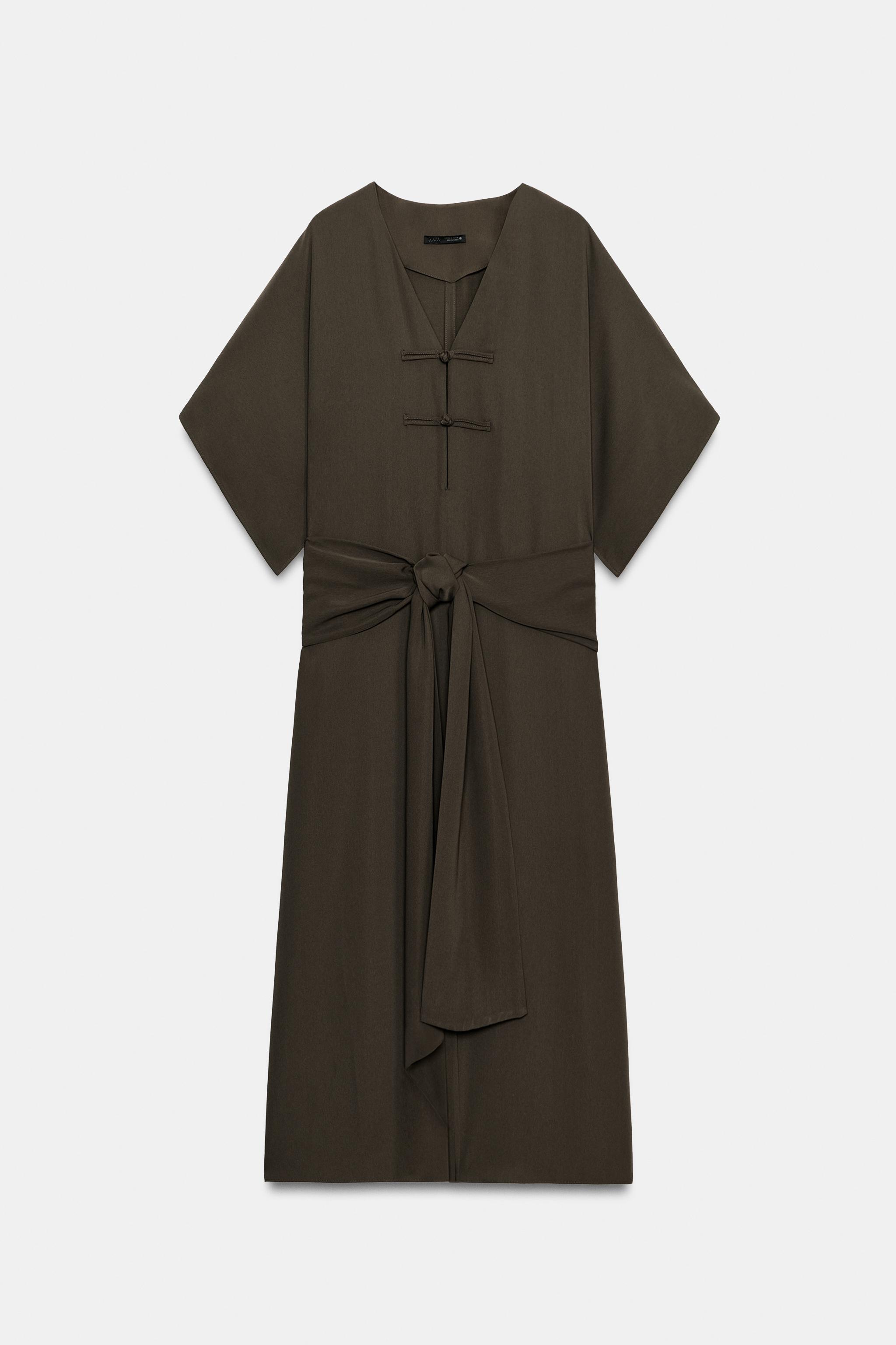Zara ZW COLLECTION SÜSLÜ DÜĞMELİ MİDİ ELBİSE görsel 4