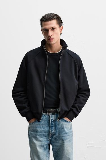 HEAVY WEIGHT SWEATSHIRT WITH ZIP - Dark navy by Zara