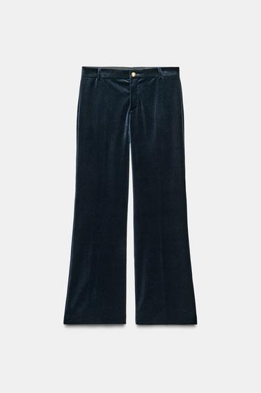 FLARE VELVET TROUSERS ZW COLLECTION LIMITED EDITION - Blue by Zara
