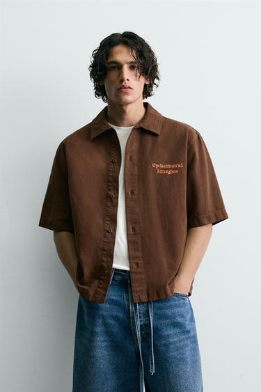 WASHED CONTRAST PRINT SHIRT - Brown by Zara